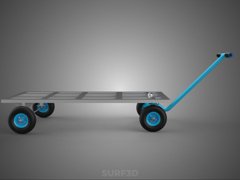 PALET ANGKUTAN KERANJANG TROLLEY DATAR KEMUDI T-HANDLE Model 3D