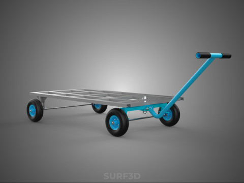 PALET ANGKUTAN KERANJANG TROLLEY DATAR KEMUDI T-HANDLE Model 3D