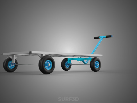 PALET ANGKUTAN KERANJANG TROLLEY DATAR KEMUDI T-HANDLE Model 3D