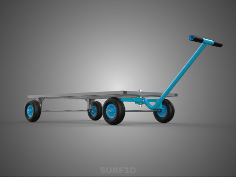 PALET ANGKUTAN KERANJANG TROLLEY DATAR KEMUDI T-HANDLE Model 3D