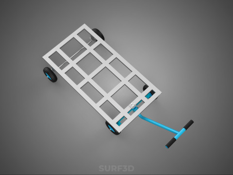 PALET ANGKUTAN KERANJANG TROLLEY DATAR KEMUDI T-HANDLE Model 3D