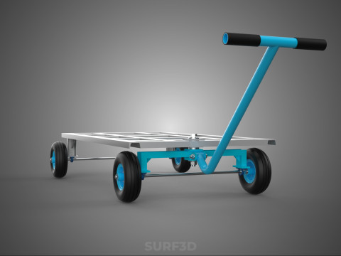 PALET ANGKUTAN KERANJANG TROLLEY DATAR KEMUDI T-HANDLE Model 3D