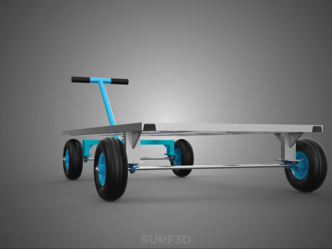 PALET ANGKUTAN KERANJANG TROLLEY DATAR KEMUDI T-HANDLE Model 3D