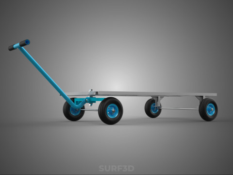 PALET ANGKUTAN KERANJANG TROLLEY DATAR KEMUDI T-HANDLE Model 3D
