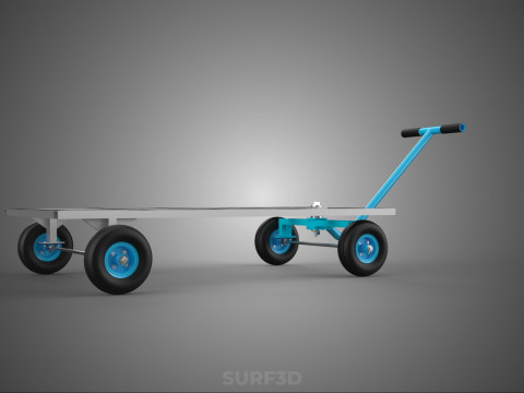 PALET ANGKUTAN KERANJANG TROLLEY DATAR KEMUDI T-HANDLE Model 3D