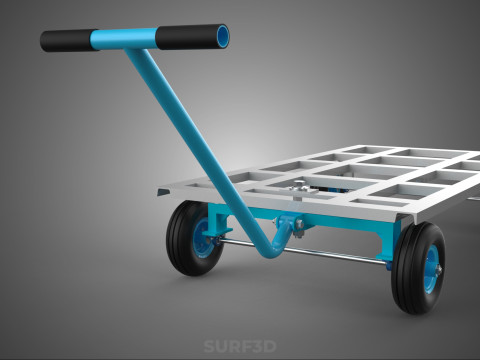 PALET ANGKUTAN KERANJANG TROLLEY DATAR KEMUDI T-HANDLE Model 3D