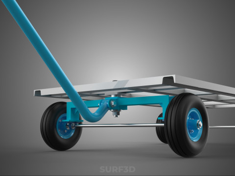 PALET ANGKUTAN KERANJANG TROLLEY DATAR KEMUDI T-HANDLE Model 3D