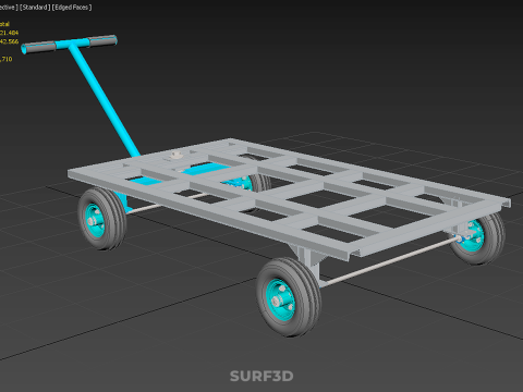 PALET ANGKUTAN KERANJANG TROLLEY DATAR KEMUDI T-HANDLE Model 3D