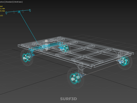 PALET ANGKUTAN KERANJANG TROLLEY DATAR KEMUDI T-HANDLE Model 3D