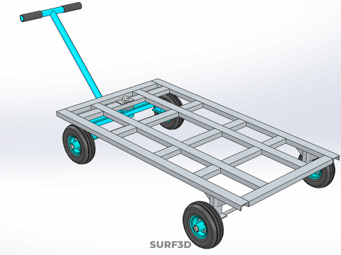 PALET ANGKUTAN KERANJANG TROLLEY DATAR KEMUDI T-HANDLE Model 3D
