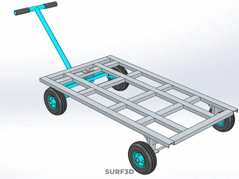 T-HANDLE SWIVEL STEERING FLATBED TROLLEY CART TRANSPORT PALLET 3D Model