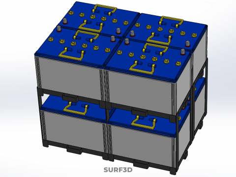 SERIA ARRAY R&Oacute;WNOLEGŁY ZESTAW AKUMULATOR&Oacute;W TACA MONTAŻ WSPORNIKA W SKOKU Model 3D