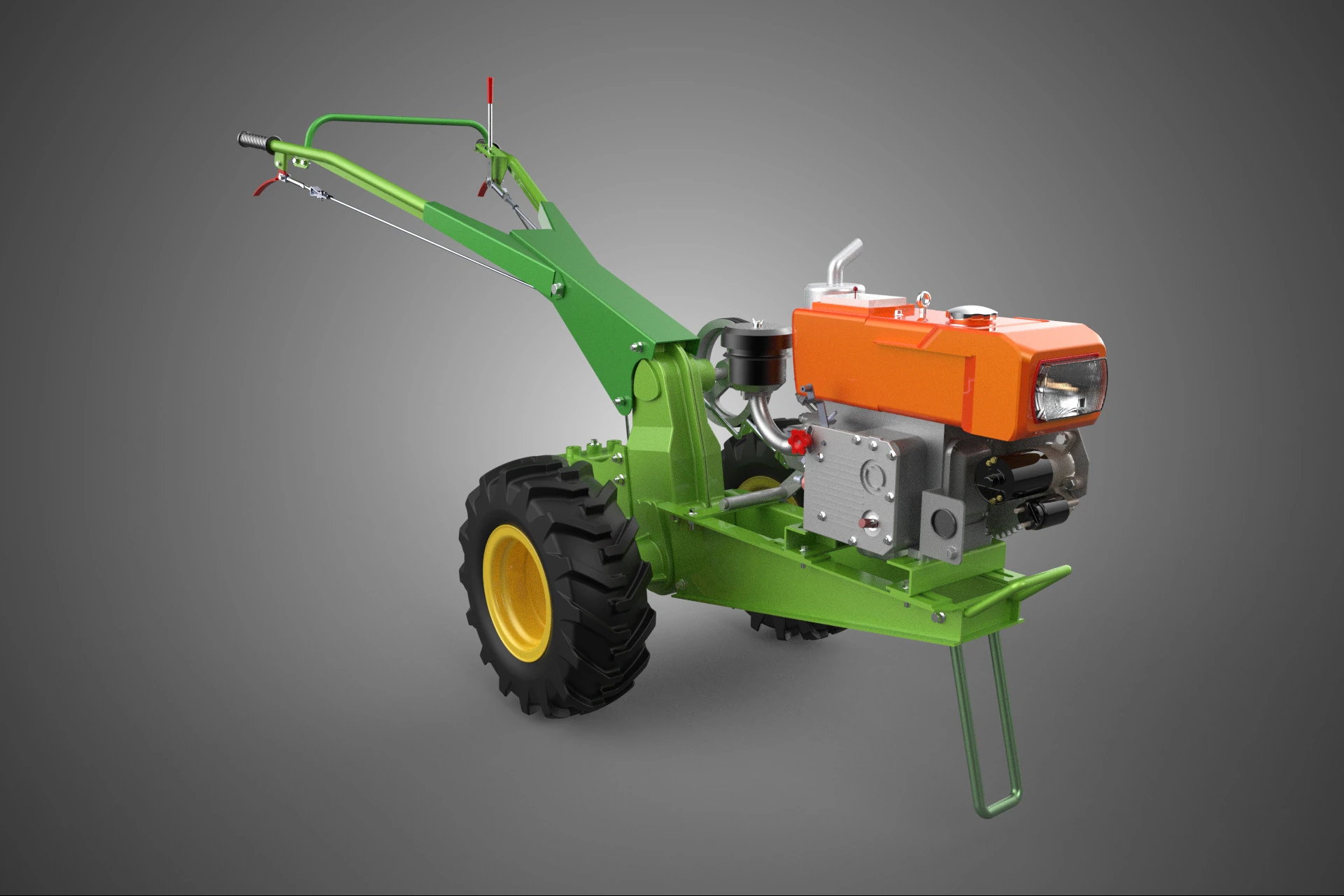 2 WHEEL DIESEL ENGINE HAND WALKING TRACTOR FIELD FARMING MACHINE 3D Model .c4d .max .obj .3ds .fbx .stl .blend 