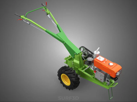 2 WHEEL DIESEL ENGINE HAND WALKING TRACTOR FIELD FARMING MACHINE 3D Model