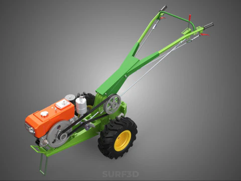 2 WHEEL DIESEL ENGINE HAND WALKING TRACTOR FIELD FARMING MACHINE 3D Model