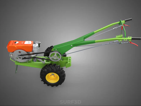 2 WHEEL DIESEL ENGINE HAND WALKING TRACTOR FIELD FARMING MACHINE 3D Model