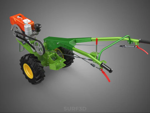 2 WHEEL DIESEL ENGINE HAND WALKING TRACTOR FIELD FARMING MACHINE 3D Model