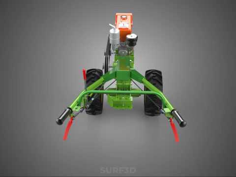 2 WHEEL DIESEL ENGINE HAND WALKING TRACTOR FIELD FARMING MACHINE 3D Model