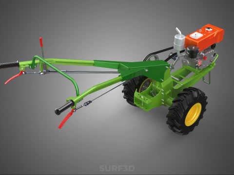 2 WHEEL DIESEL ENGINE HAND WALKING TRACTOR FIELD FARMING MACHINE 3D Model