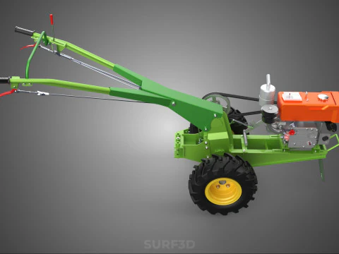 2 WHEEL DIESEL ENGINE HAND WALKING TRACTOR FIELD FARMING MACHINE 3D Model