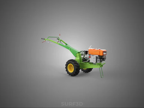 2 WHEEL DIESEL ENGINE HAND WALKING TRACTOR FIELD FARMING MACHINE 3D Model