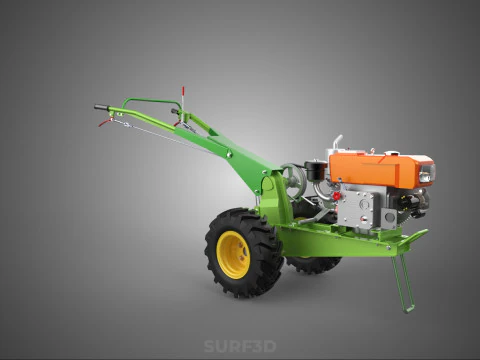 2 WHEEL DIESEL ENGINE HAND WALKING TRACTOR FIELD FARMING MACHINE 3D Model