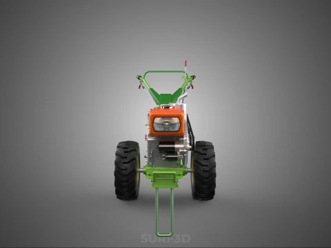 2 WHEEL DIESEL ENGINE HAND WALKING TRACTOR FIELD FARMING MACHINE 3D Model