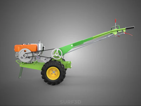 2 WHEEL DIESEL ENGINE HAND WALKING TRACTOR FIELD FARMING MACHINE 3D Model