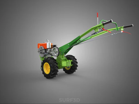 2 WHEEL DIESEL ENGINE HAND WALKING TRACTOR FIELD FARMING MACHINE 3D Model