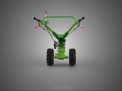 2 WHEEL DIESEL ENGINE HAND WALKING TRACTOR FIELD FARMING MACHINE 3D Model
