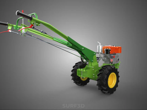 2 WHEEL DIESEL ENGINE HAND WALKING TRACTOR FIELD FARMING MACHINE 3D Model