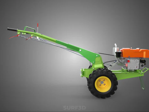 2 WHEEL DIESEL ENGINE HAND WALKING TRACTOR FIELD FARMING MACHINE 3D Model
