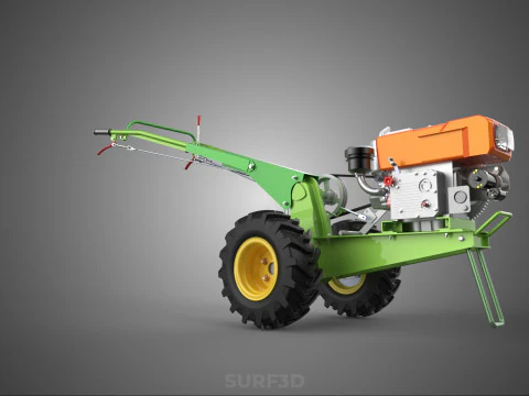 2 WHEEL DIESEL ENGINE HAND WALKING TRACTOR FIELD FARMING MACHINE 3D Model