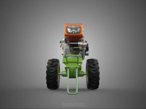 2 WHEEL DIESEL ENGINE HAND WALKING TRACTOR FIELD FARMING MACHINE 3D Model