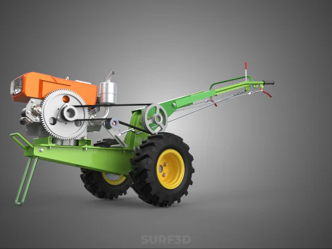 2 WHEEL DIESEL ENGINE HAND WALKING TRACTOR FIELD FARMING MACHINE 3D Model