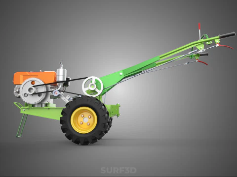 2 WHEEL DIESEL ENGINE HAND WALKING TRACTOR FIELD FARMING MACHINE 3D Model