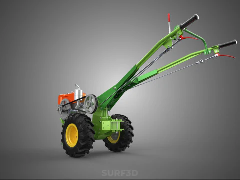 2 WHEEL DIESEL ENGINE HAND WALKING TRACTOR FIELD FARMING MACHINE 3D Model