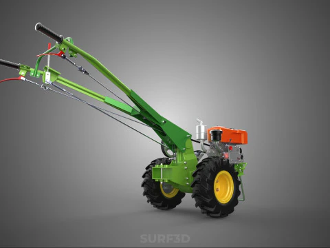 2 WHEEL DIESEL ENGINE HAND WALKING TRACTOR FIELD FARMING MACHINE 3D Model