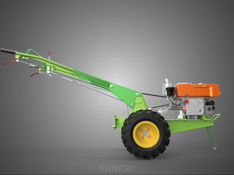 2 WHEEL DIESEL ENGINE HAND WALKING TRACTOR FIELD FARMING MACHINE 3D Model