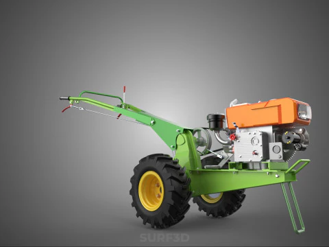 2 WHEEL DIESEL ENGINE HAND WALKING TRACTOR FIELD FARMING MACHINE 3D Model