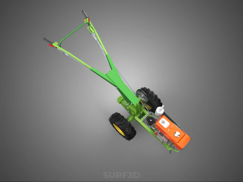 2 WHEEL DIESEL ENGINE HAND WALKING TRACTOR FIELD FARMING MACHINE 3D Model