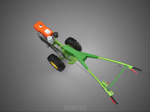 2 WHEEL DIESEL ENGINE HAND WALKING TRACTOR FIELD FARMING MACHINE 3D Model