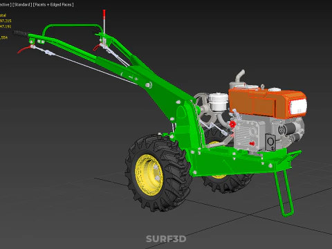 2 WHEEL DIESEL ENGINE HAND WALKING TRACTOR FIELD FARMING MACHINE 3D Model