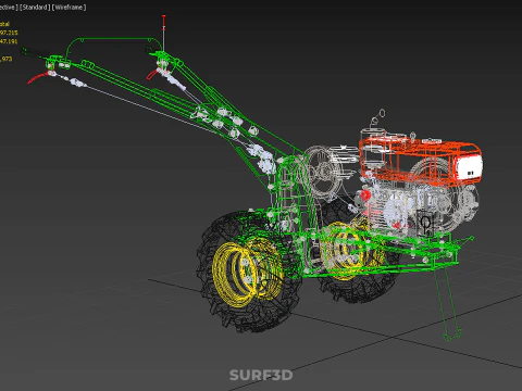 2 WHEEL DIESEL ENGINE HAND WALKING TRACTOR FIELD FARMING MACHINE 3D Model