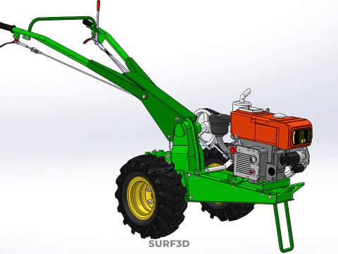 2 WHEEL DIESEL ENGINE HAND WALKING TRACTOR FIELD FARMING MACHINE 3D Model