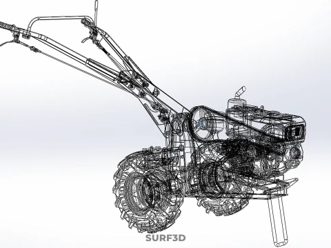 2 WHEEL DIESEL ENGINE HAND WALKING TRACTOR FIELD FARMING MACHINE 3D Model