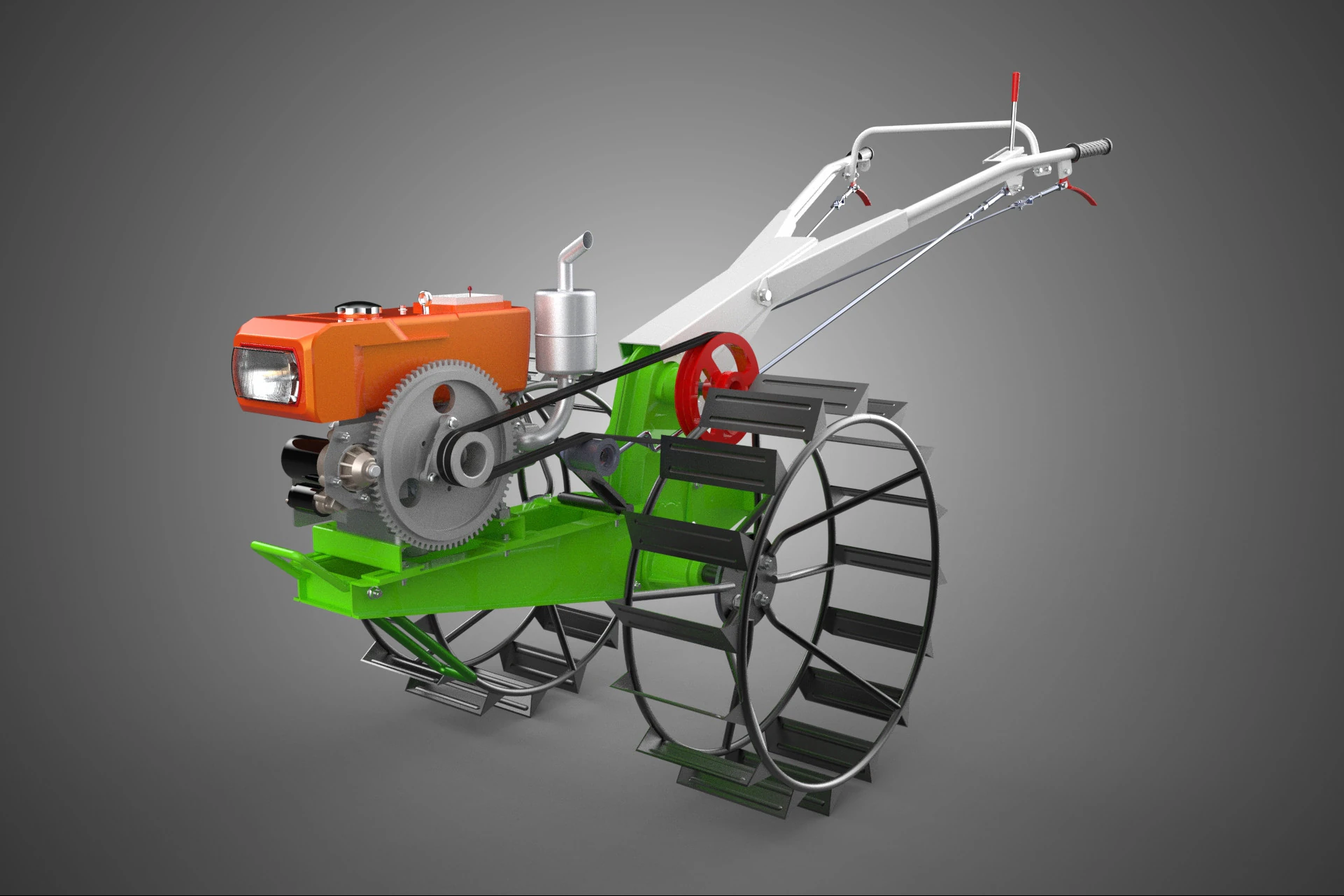 HAND WALKING TRACTOR DIESEL CAGE WHEEL TILLER RICE PADDY FIELD 3D Model .c4d .max .obj .3ds .fbx .stl .blend 