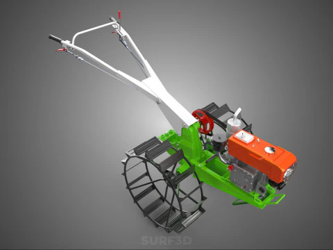 HAND WALKING TRACTOR DIESEL CAGE WHEEL TILLER RICE PADDY FIELD 3D Model
