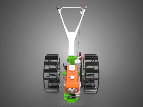 HAND WALKING TRACTOR DIESEL CAGE WHEEL TILLER RICE PADDY FIELD 3D Model