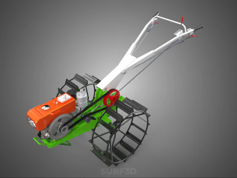 HAND WALKING TRACTOR DIESEL CAGE WHEEL TILLER RICE PADDY FIELD 3D Model